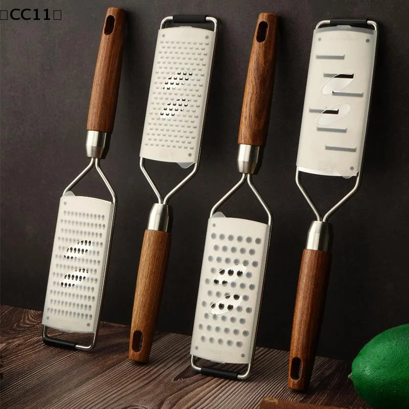 Cheese Grater Natural Wood Handle Stainless Steel Zester Kitchen Qme