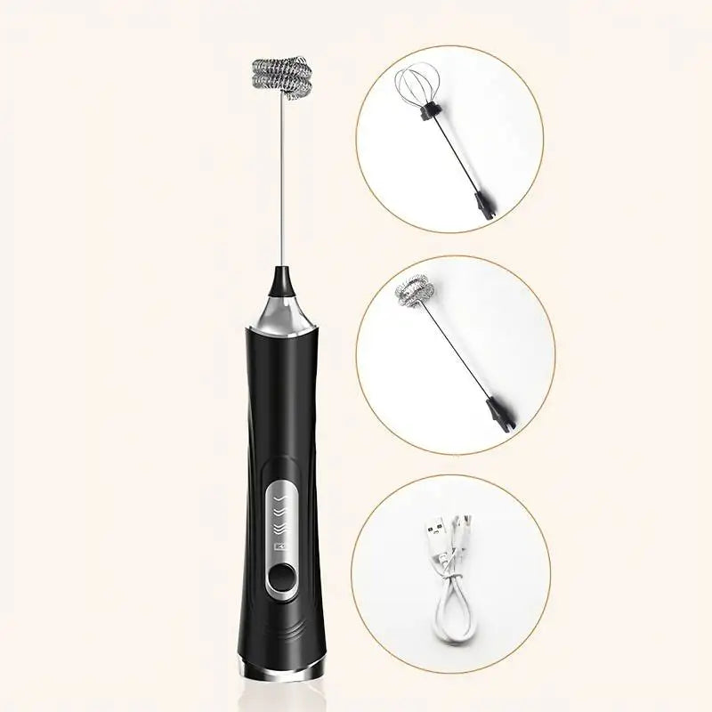 Electric Milk Frother Foamer + Egg Beater Wireless Type-C Charging 3 Speeds Mini Handheld Foam Maker Coffee Whisk Cooking Tools Qme black
