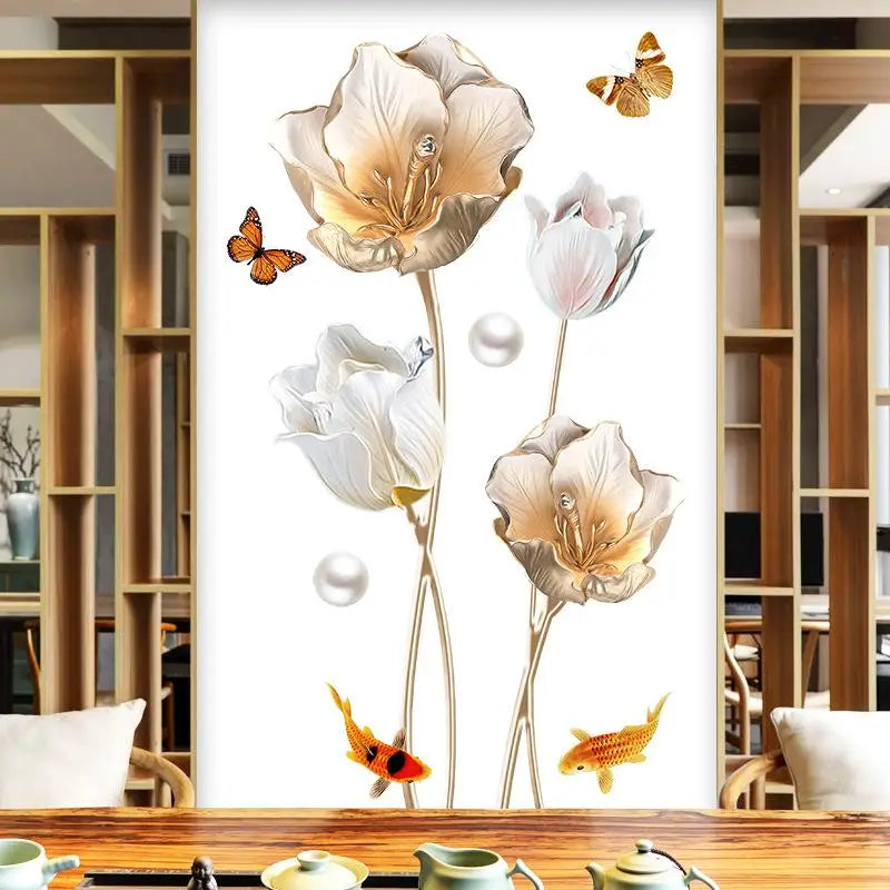 Living Room Background Decor Self-adhesive Home Beautiful Flower Wall Qme