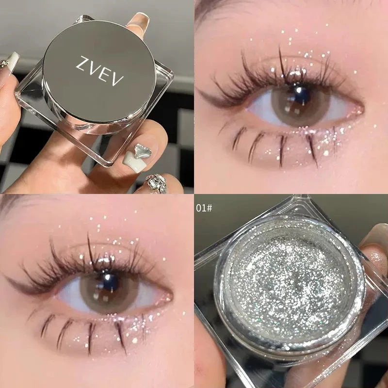 Glitter Punk Smoky Black Eyeshadow Gel Makeup Palette Metallic Dark Silver Wet Eyes Shadow Highlighter Pearl Pigments Cosmetics Qme 01