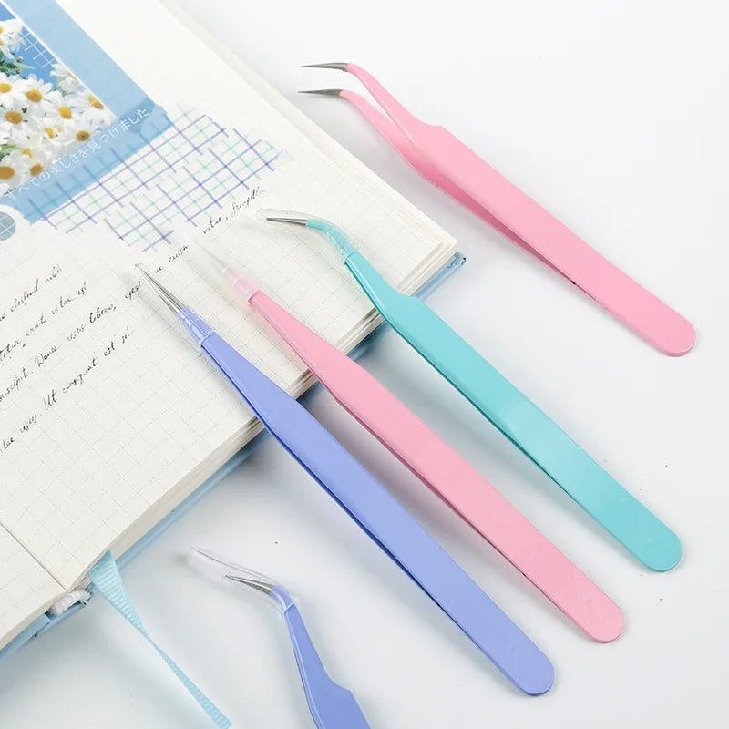 Candy Color Multifunctional Planner Tweezers, Stainless Steel High Elasticity Small Clips, DIY Scrapbooking Essential Tools Qme