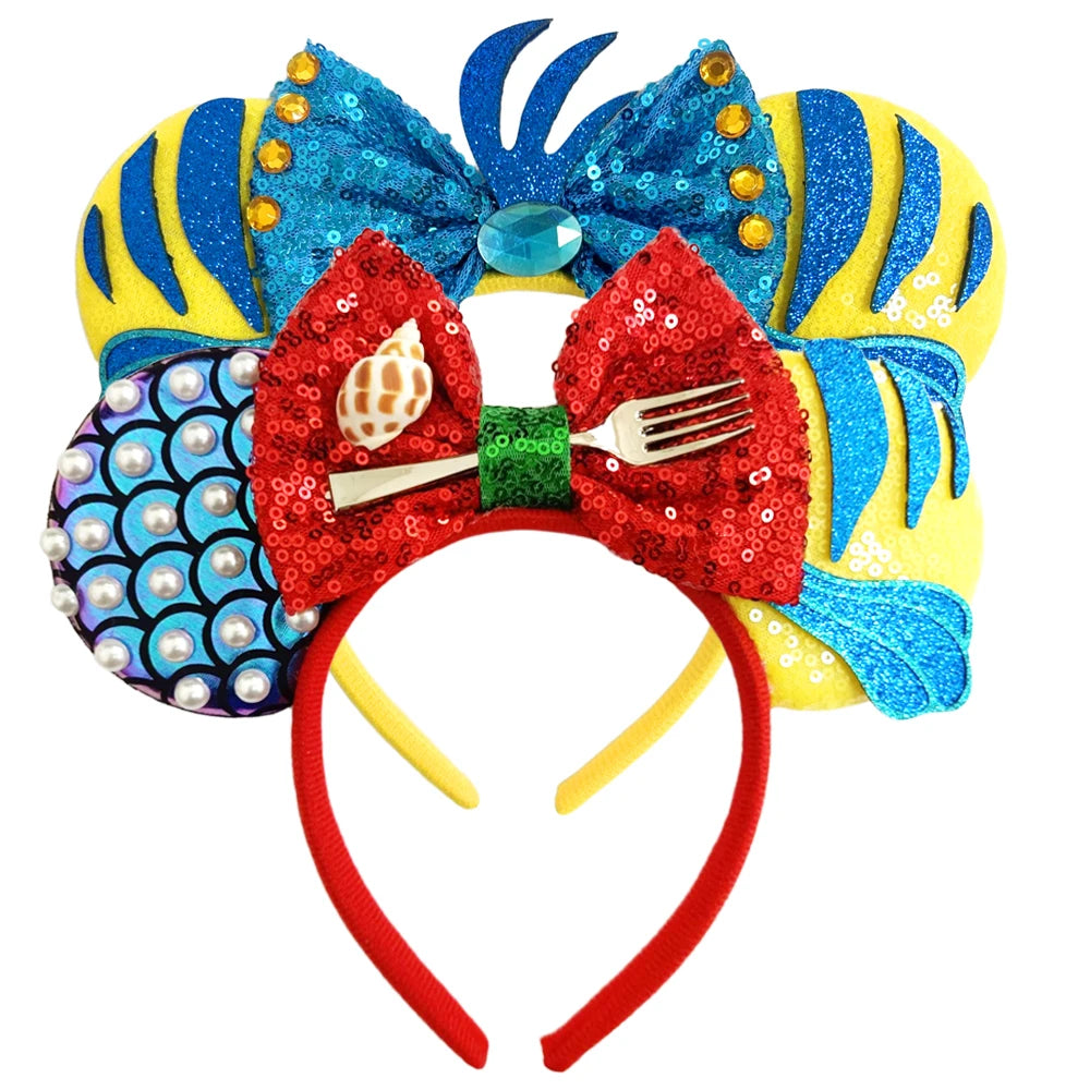 Mermaid Mickey Mouse Ear Headbands with Bow Sequin Candy Headbands Cosplay Costume party Christmas Halloween for Girl Women Qme Headband 12