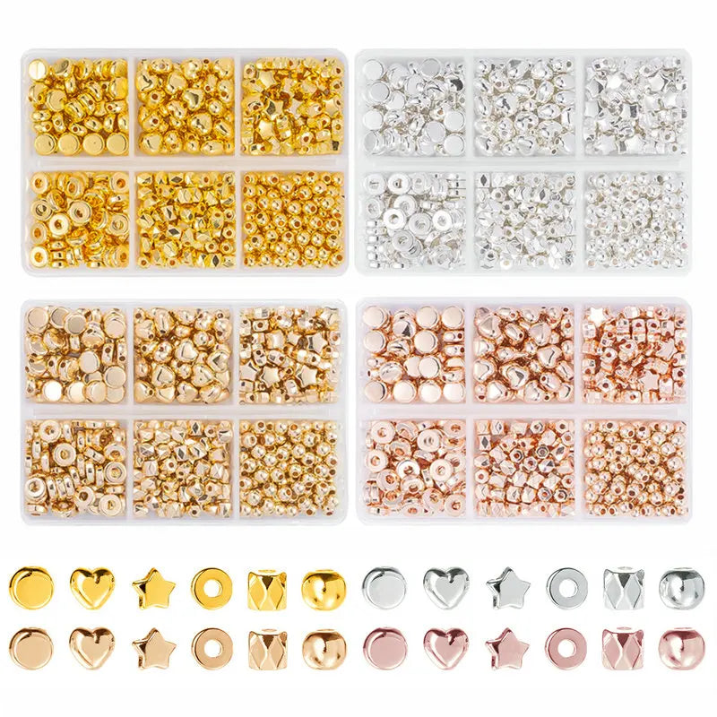 4Colors CCB Spacer Beads Kit in 6 Styles Assorted Round Star Gold Spacer Beads for Bracelet Necklace Making Jewelry DIY Craft Qme