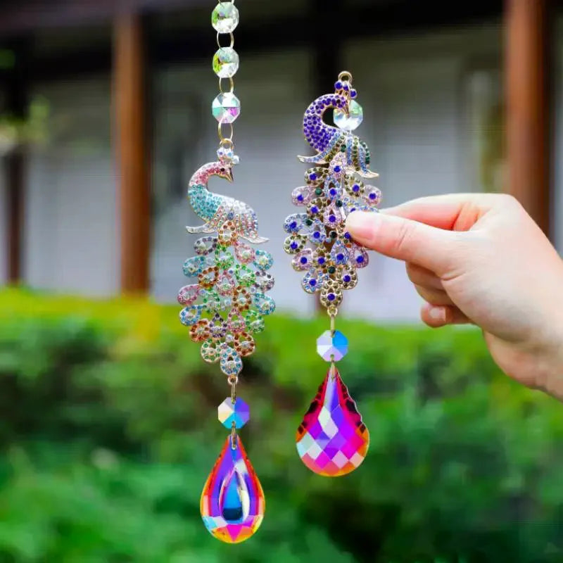 Crystal Glass Icicle Suncatcher Rainbow Prism Hanging Ornament Home Window Car Garden Decor Qme