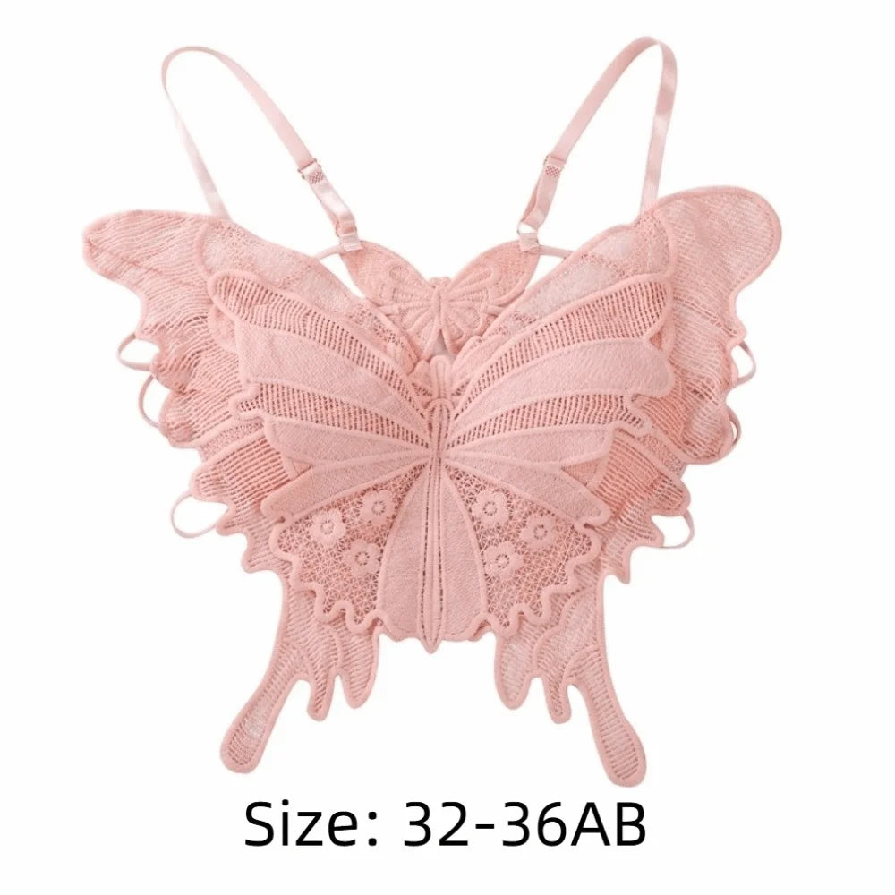 Sweet Backless Butterfly Bras Slim Fit Padded Lace Camisole Flower Qme