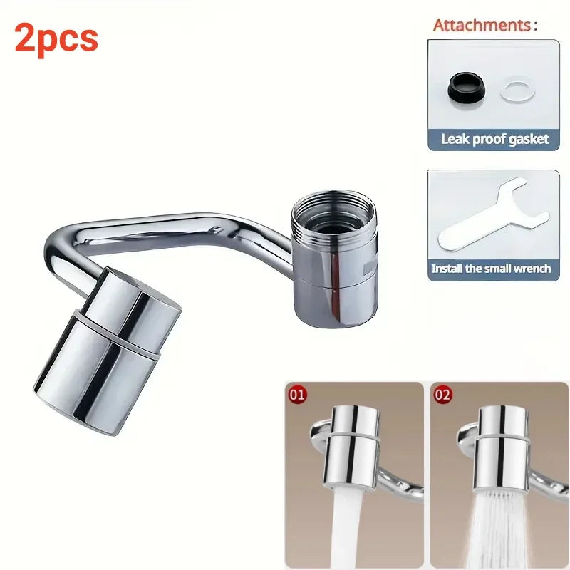 New 1080° Swivel Kitchen Faucet Extender Spray Head Stainless Steel Splashproof 2 Mode Tap Nozzle Bubbler Sink Faucet Aerator Qme 2set