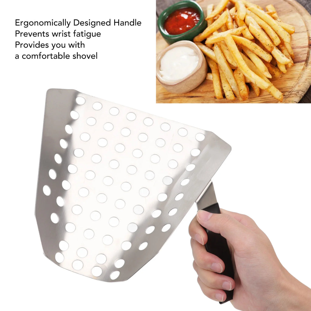 Stainless Steel Chip Scoop Food French Fries Popcorn Shovel Fry Scoop Bagger Single Handle for Kitchen Theater Shop Supplies Qme