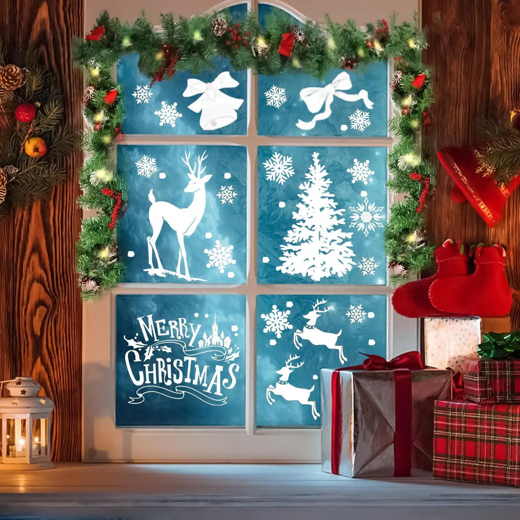 Christmas Window Stickers Glass Clings Decal Mural Pvc 9 Sheets Qme