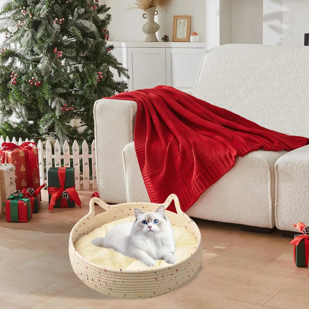 Pet Bed Sleeping Pad Round Cat Cotton Rope Nest Cushion Supplies Qme