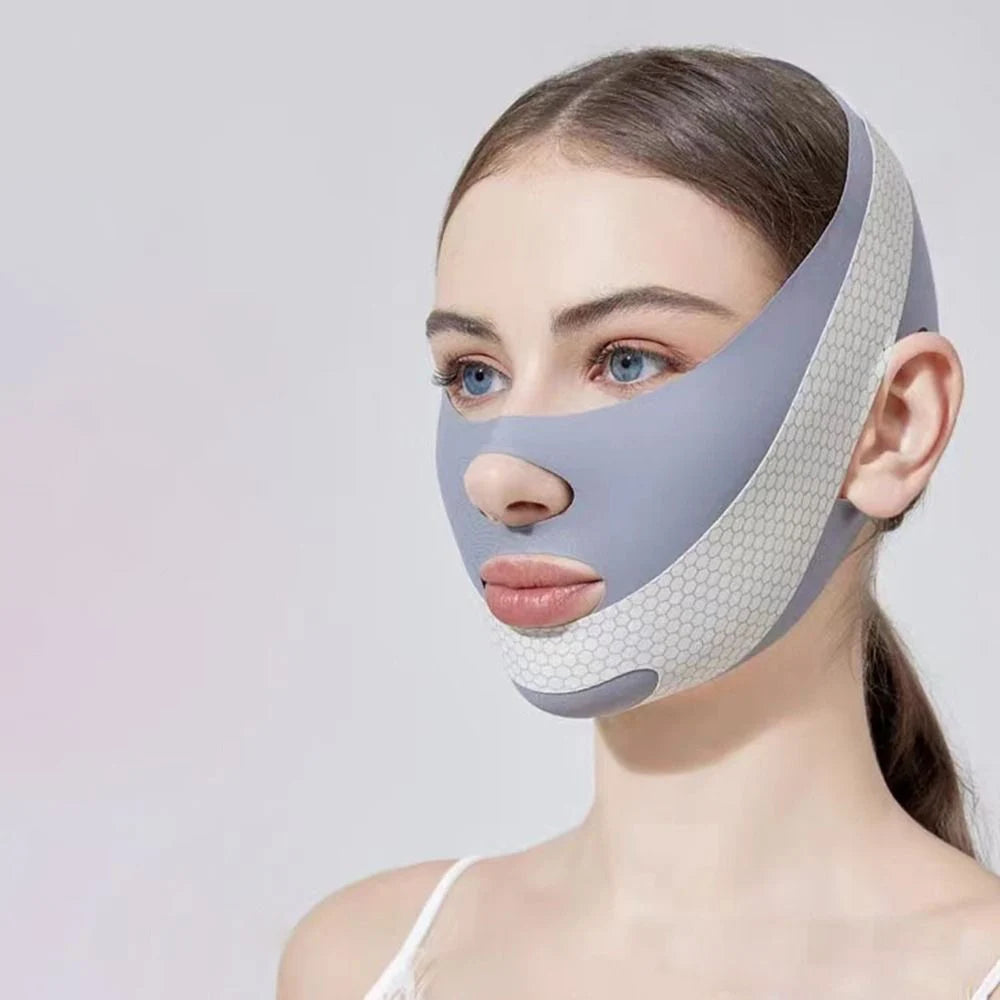 1pc V-Shape Face Sculpting Sleep Mask Breathable Elastic Lifting Tightening Mask Skin Care Slimming Strap Chin Up Mask Woman Qme Light Grey