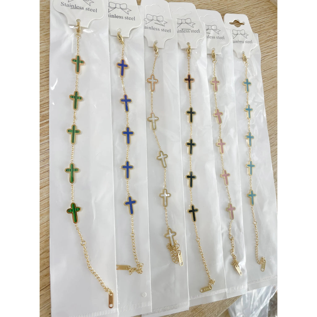 Boho Thin Style Fashion Chain Jesus Christian Stainless Steel Bracelet Women Gold Color Charm Cross Bracelet Girls Jewelry Gift Qme