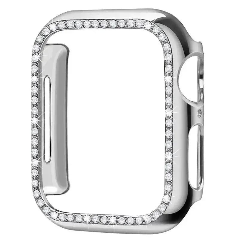 Diamond Case For Apple Watch Cover 9 8 7 41mm 45mm 44mm 40mm Bling Bumper Protector Shell For iWatch Series 8 3 4 5 6 SE Qme Silver A 38mm