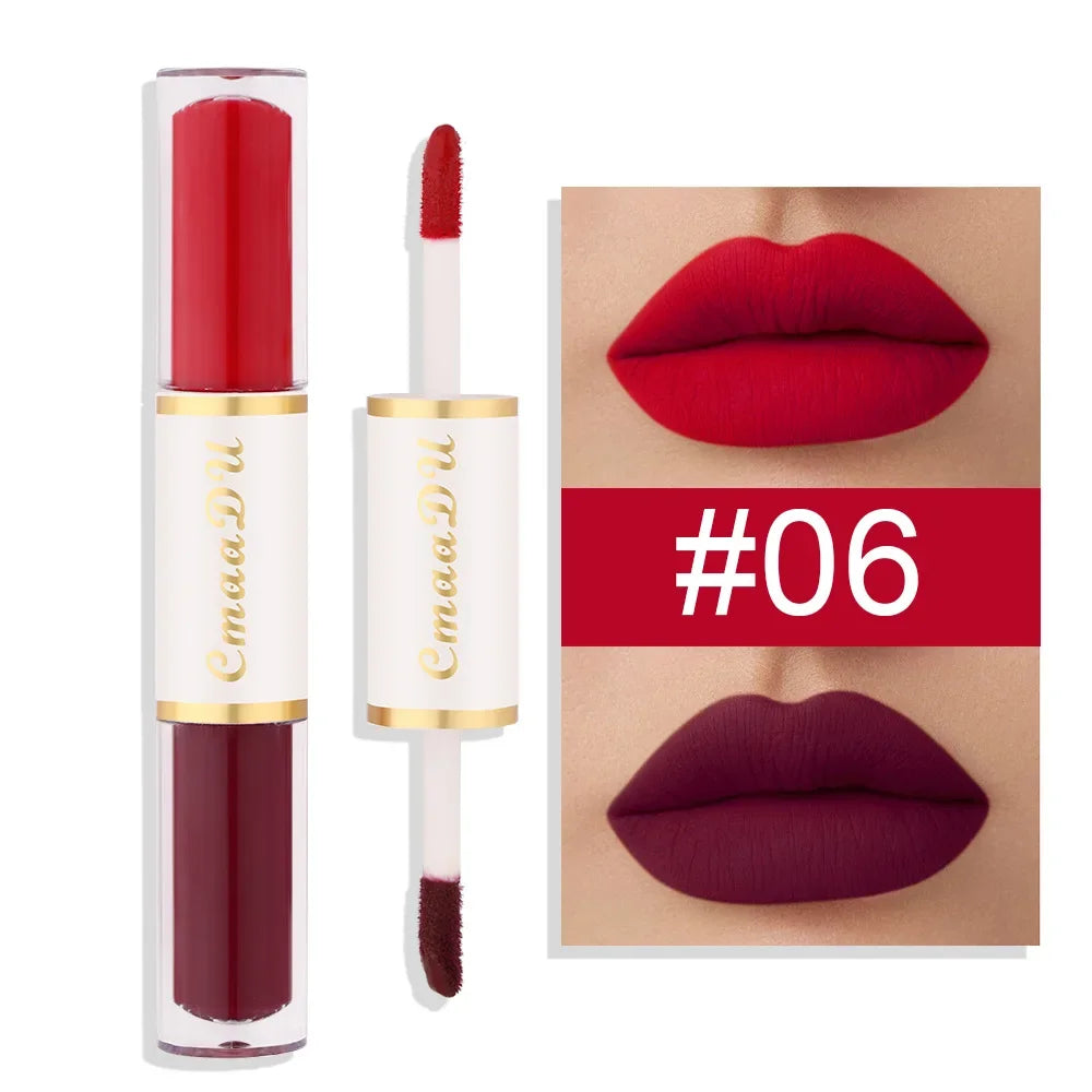 5 In 1 Matte Lipstick Kit Combo Strip Velvet Sexy Red Lip Tint Non-stick Cup Lip Gloss Lip Oil Makeup Lips Cosmetic Set Qme Double-head 06