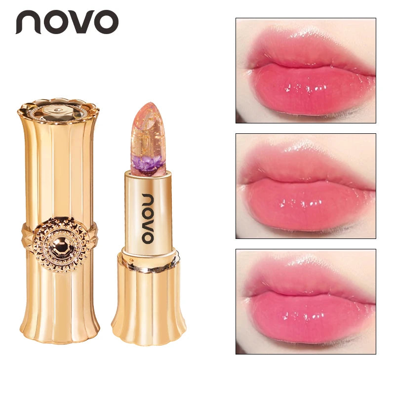 Jelly Crystal Flower Lipstick, Long Lasting Nourishing Moisturizing Anti-Chapped Lip Balm, Temperature Color Changing Lip Gloss Qme