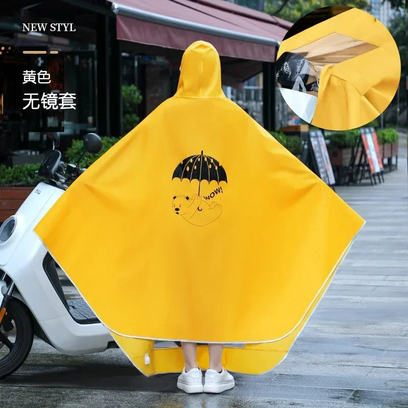 Long Adult Hooded Waterproof Impermeable Rain Poncho for Men and Women, For Fishing Camping Travel Qme Yellow withoutmirror XXXL