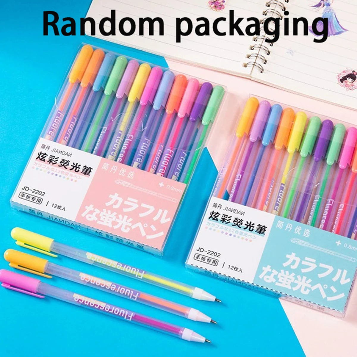 12 Colors Cute Gel Pens, 0.8 mm Fine Tip Ink Colored Gel Marker for Adult Coloring Book, Kids Drawing Art Supplies, Scrapbook Qme 12pcs-Fluorescence