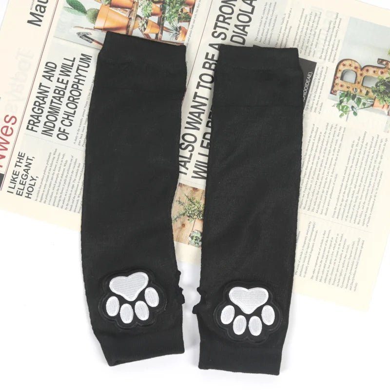 Unisex Black Fingerless Gloves Y2K Gothic Lolita Arm Cover Cute Cat Qme black