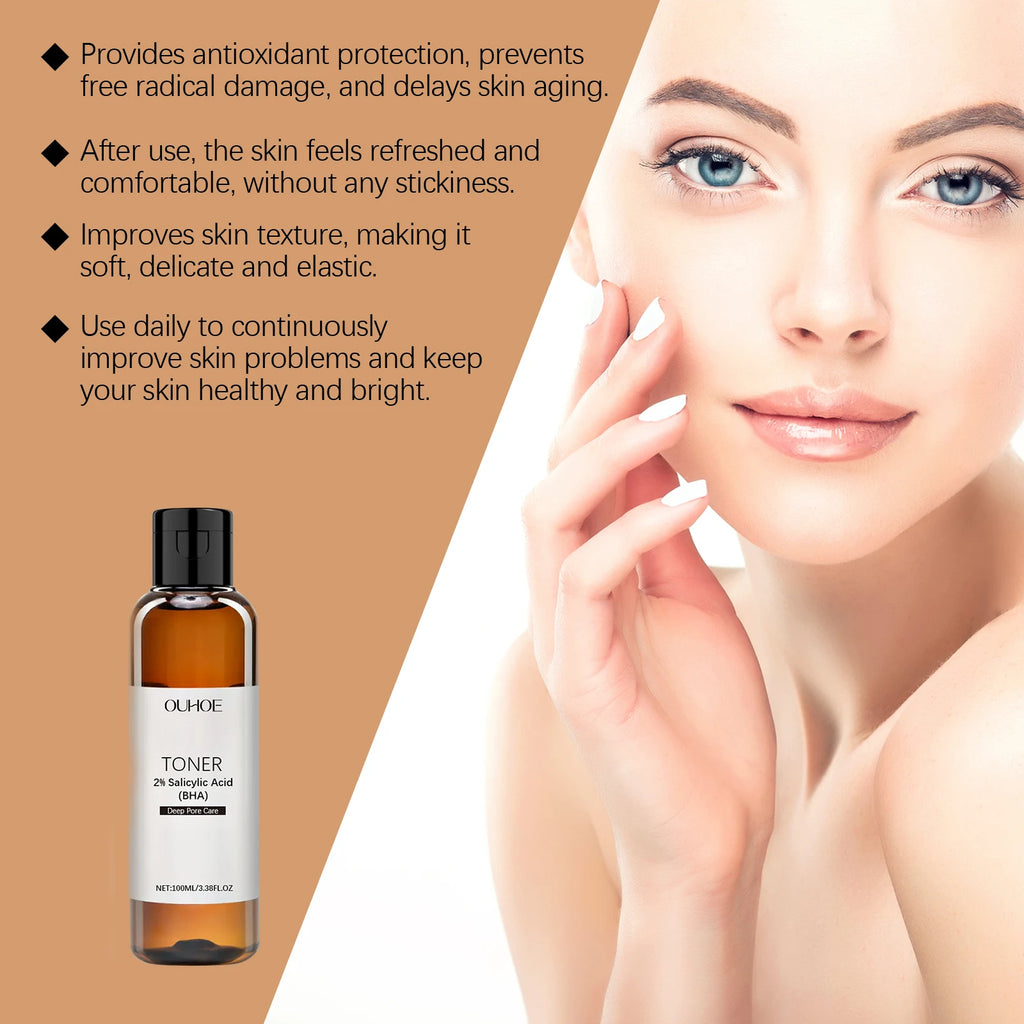 Salicylic Acid Toner for Acne Removing Control Oil Shrink Pores Remove Pimple Exfoliating Moisturizing Brighten Facial Toner Qme