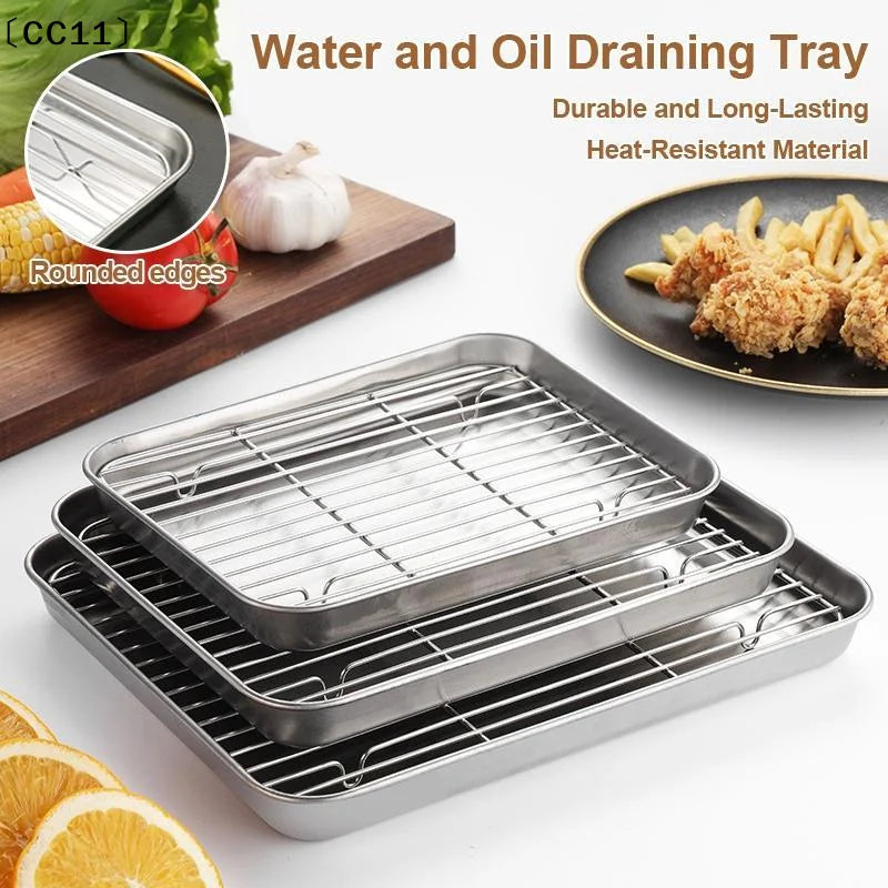 Stainless Steel Baking Tray Removable Cooling Rack Non-stickBBQ Pan Qme