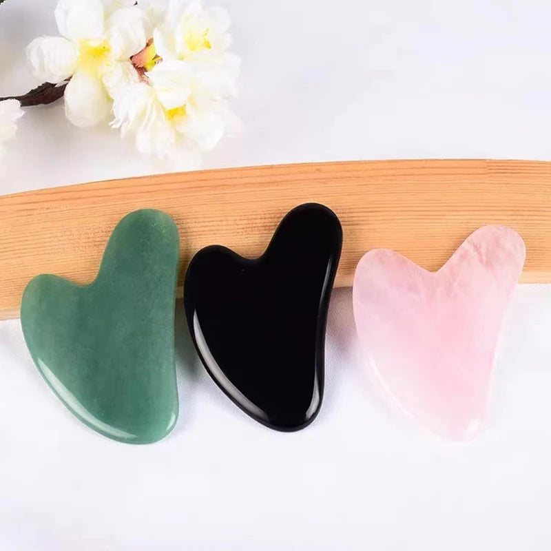 Rose Quartz Gua Sha Stone Facial Body Massage Tool Use Face Neck Back Qme