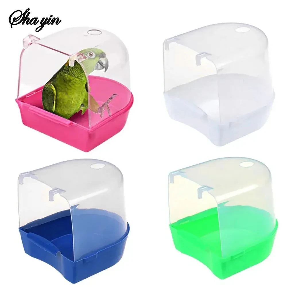 Plastic Bird Water Bath Box Bathtub Parrot For Parakeet Hanging Bowl Pet Supple Qme