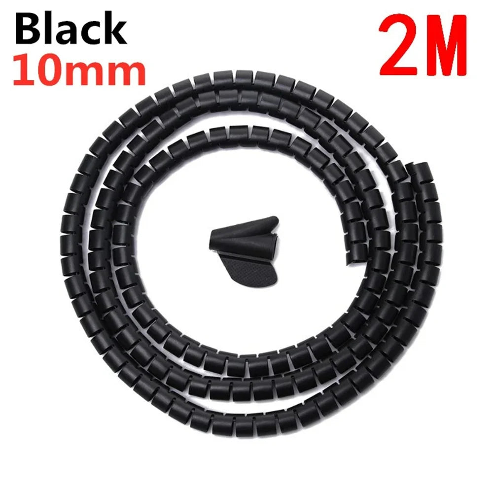 Spiral Cable Wire Wrap Computer Cord Management Winding Tube Flexible Cable Protection Sleeves Office Wire Organizer Cover Tool Qme 10mm black
