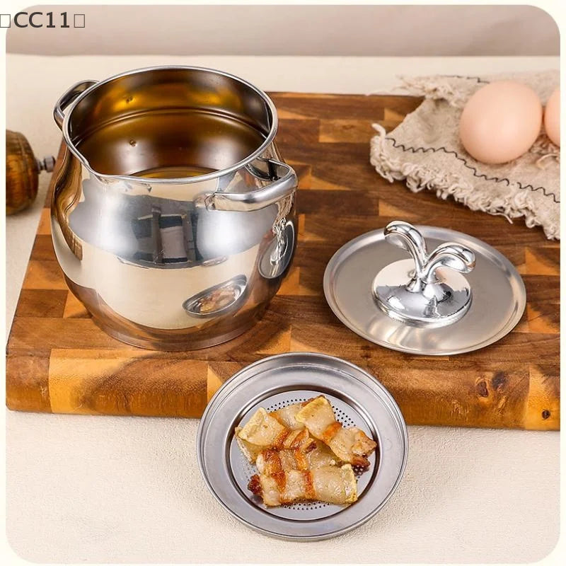 CC111 Oil Filter Pot Stainless Steel Lard Strainer Cooking Grease Qme