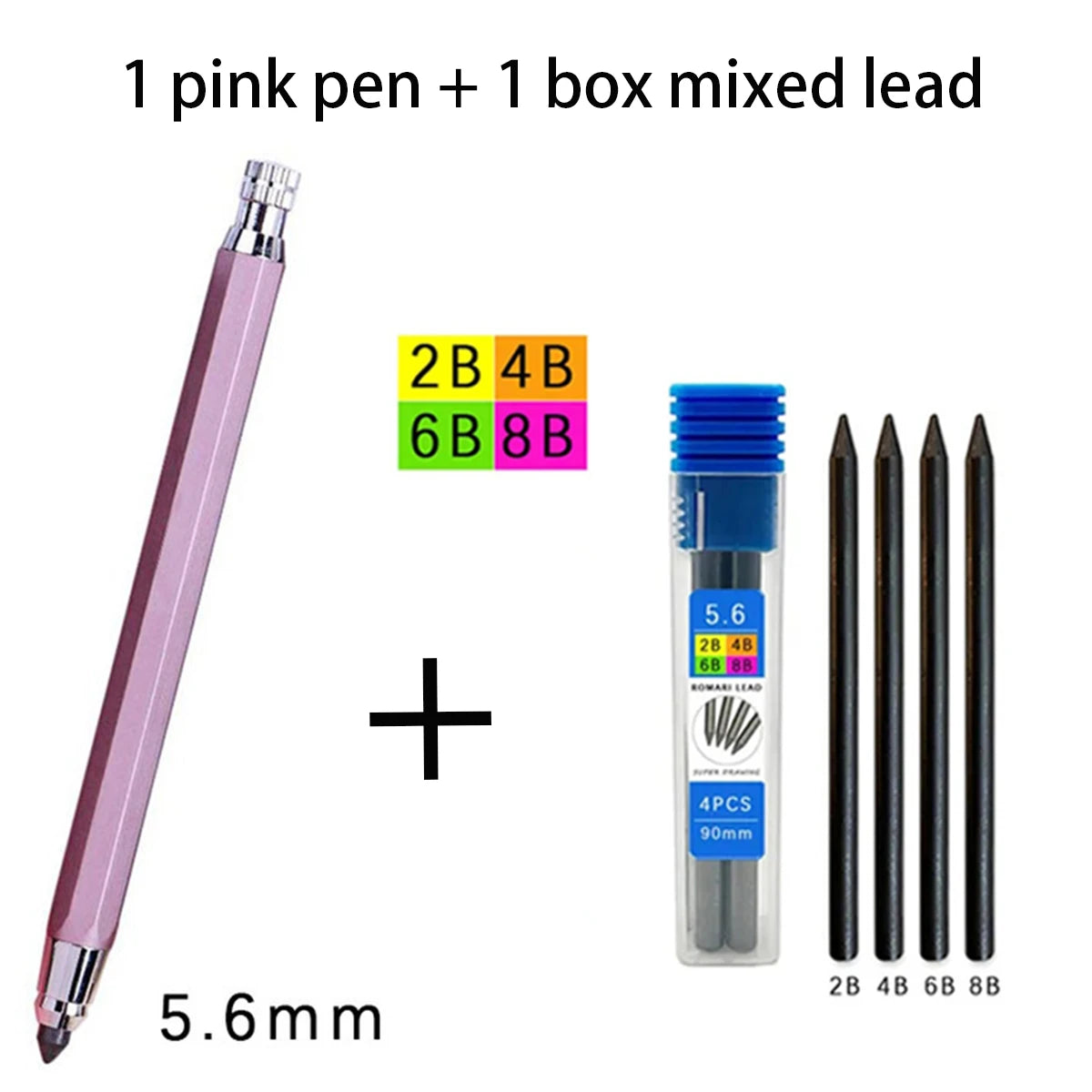 Metal Mechanical Pencil 5.6mm 2B/4B/6B/8B Pencil Refill, For Architect Writing Drafting Art Engineering Painting Sketch Design Qme 1pink 1 mixed lead