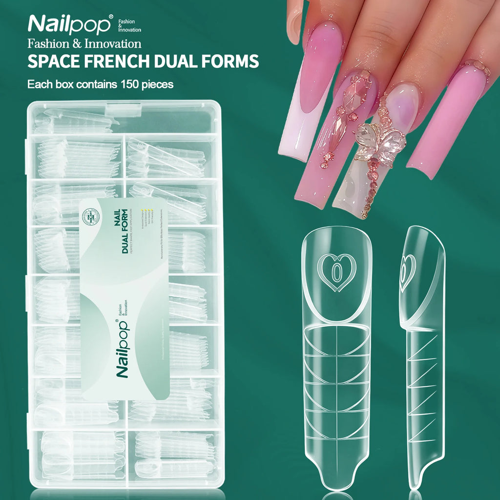 Nailpop Space French Dual Forms 15 Sizes Clear Zone Molds Builder Gel Qme