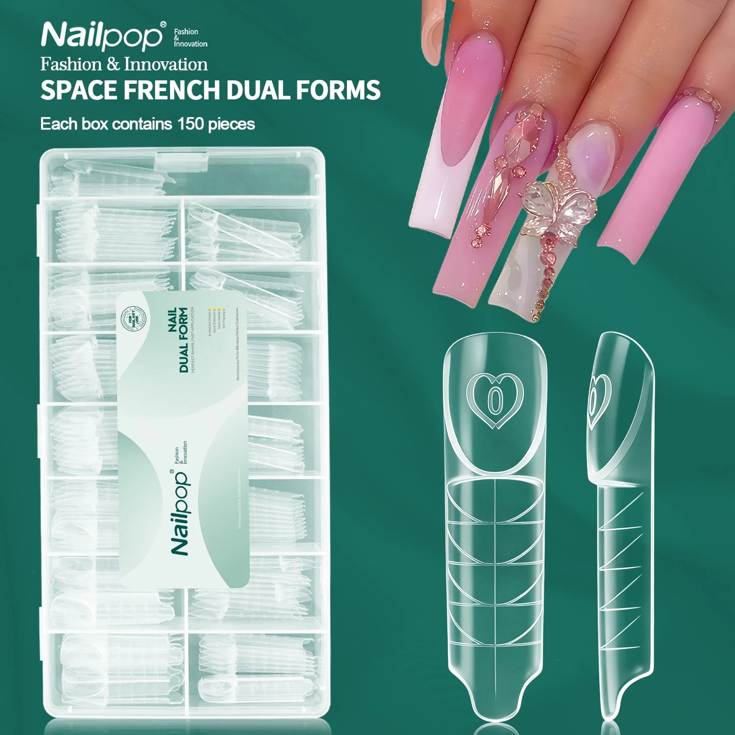 Nailpop Space French Dual Forms 15 Sizes Clear Zone Molds Builder Gel Qme