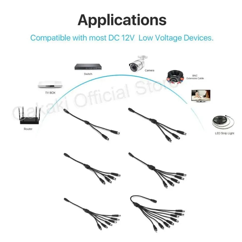 4PCS 5.5x2.1mm DC 1 to 2 Splitter Cable 5521 Y-shaped 3-way Female to Male 1 to 3/4/5/6/7 Adapter Qme