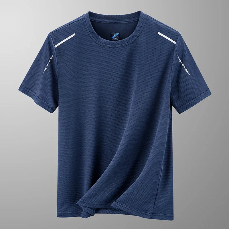 Men's Short Sleeve T-Shirt Summer Pure Color Loose High Elastic Quick Dry Sport Casual Fitness Half Sleeve Top Casual T-shirt Qme Dark Blue L