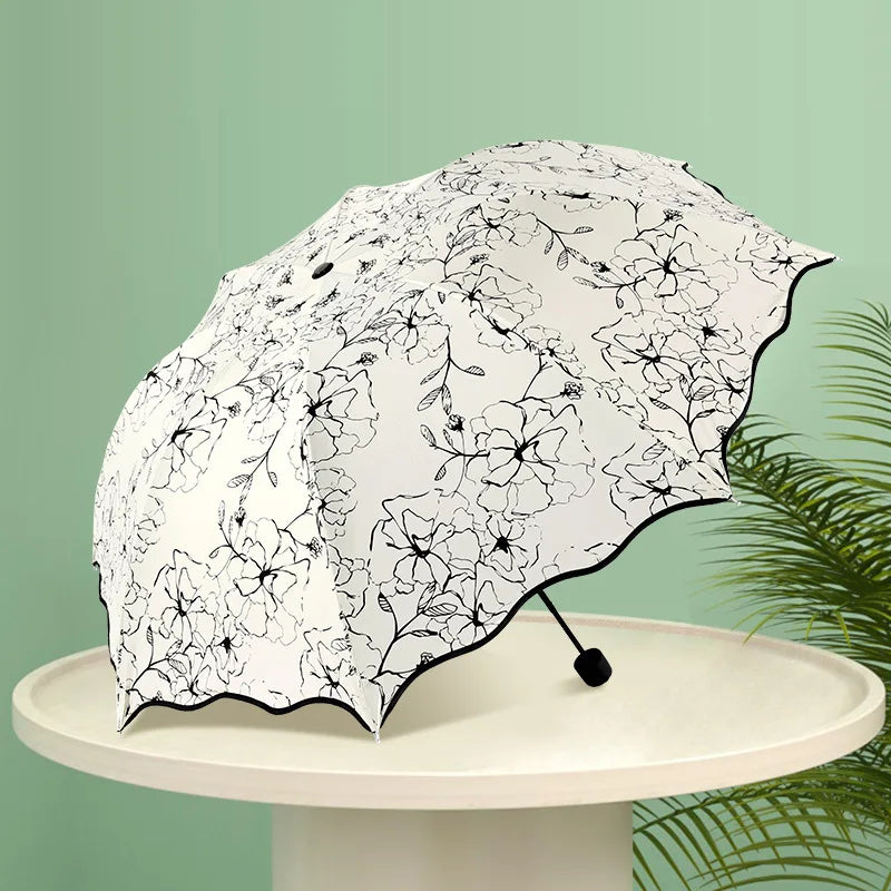 Rain Sunshine Dual-purpose Umbrella Anti UV Black Coating Hibiscus Qme