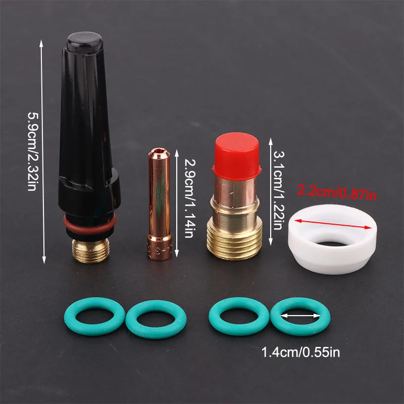 10Pcs TIG Welding Torch Set Glass Cup Kit Welding Nozzles Kit For WP-17/18/26 Welding Torch Accessories Soldering Supplies. Qme 1Set