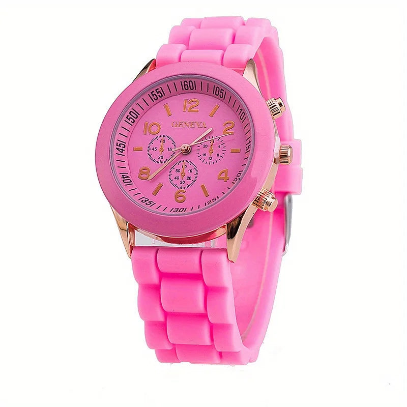 Watch Hot Sales Geneva Brand Silicone Women Watch Ladies Fashion Dress Quartz Wristwatch Female Watch montre relogio feminino Qme Pink