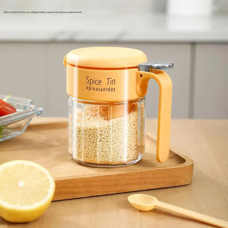 Glass Spice Jar Built-in Spoon Handle Airtight Seasoning Container Qme B