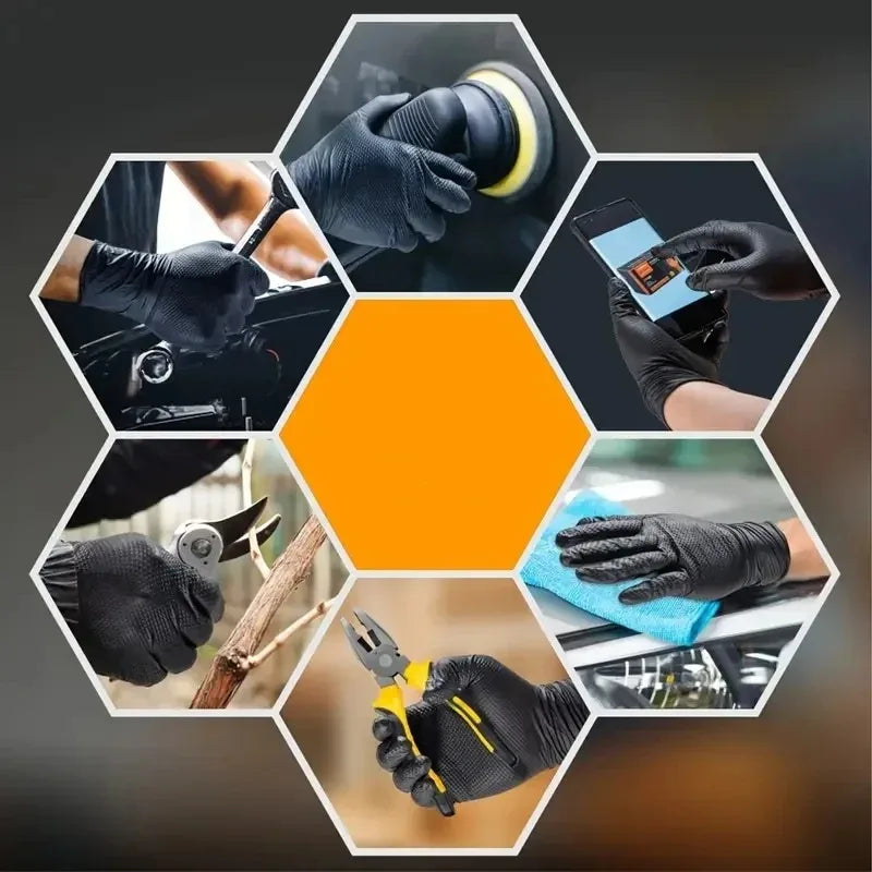 1PCS Disposable Extra Thick Diamond Pattern Nitrile Gloves for Auto Repair Industrial Food Kitchen Housework Qme