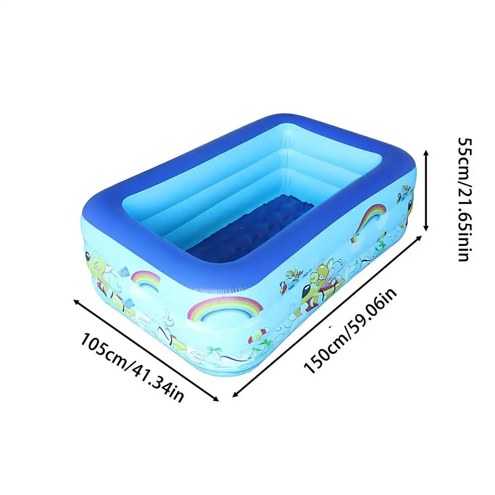 Young Kids Pool Inflatable Rectangle Safe Landing Inflating Kids Pool for Backyard for Students Girls Children Parents Backyard Qme 150x105x55cm