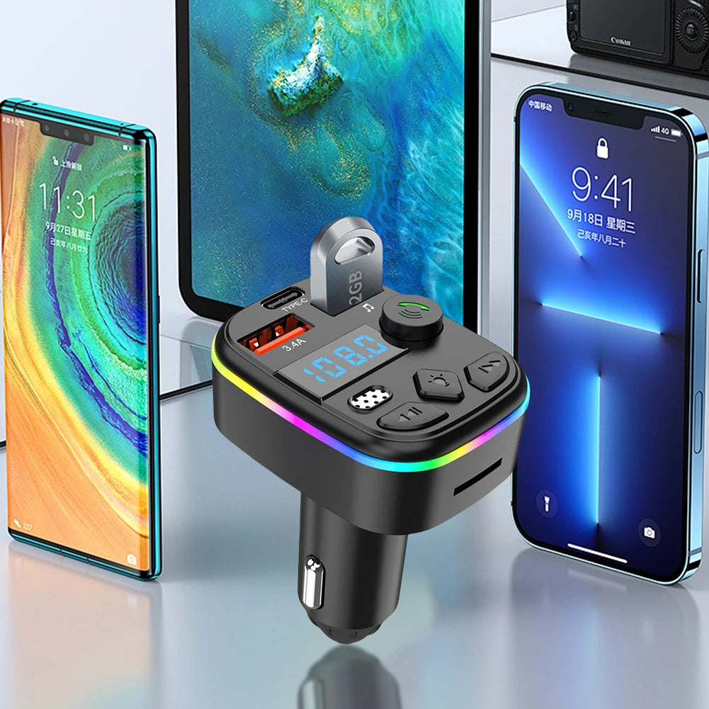 Hands-Free MP3 Player Radio Car MP3 Player Bluetooth-Compatible 5.3 Support TF Card U Disk Cell Phone Charger Car FM Transmitter Qme