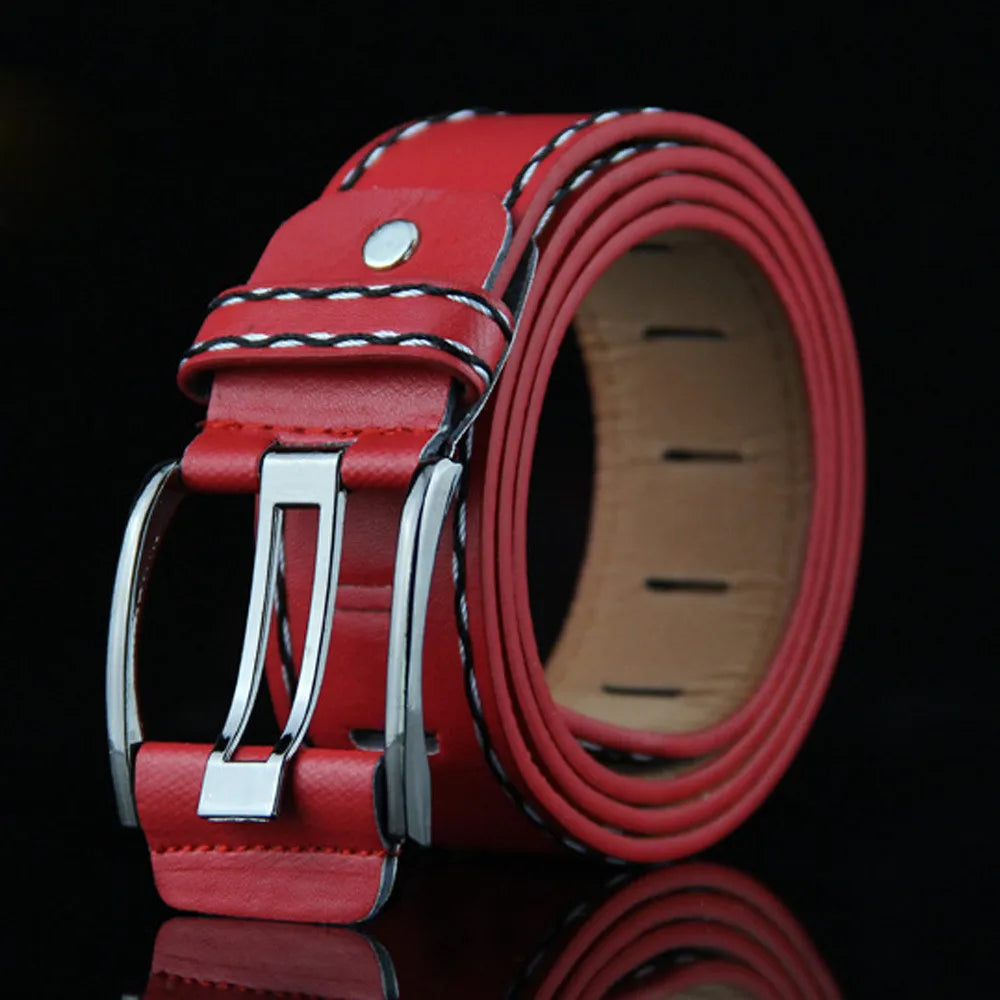 New Casual Men's Belt High Quality Designer Second Cow Leather Belts Strap Male Metal Smooth Buckle Fashion Buckle Waistband Qme Red