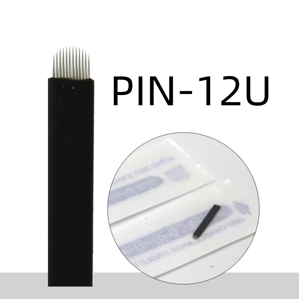 50PCS Black Microblading Needles PMU Tattoo Needles Permanent Makeup Blade 9Pin 12 14 16 U18 Manual Eyebrow Pen Blades Qme 12U Lot Of 50PCS