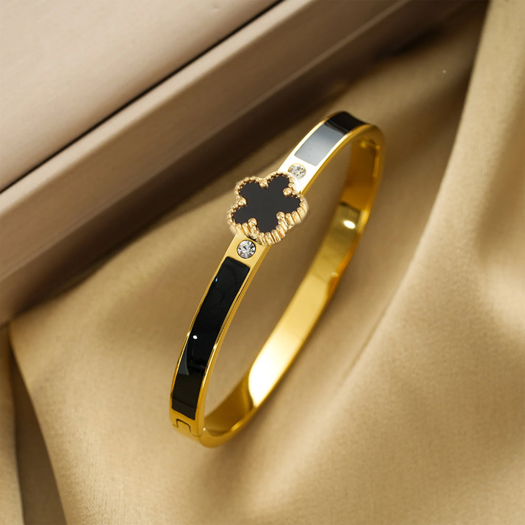 Hot Sale Gold-Plated Stainless Steel Five-Leaf Flower Open Bngale Temperament For Woman Party Wedding Lucky Jewelry Gift Clover Qme