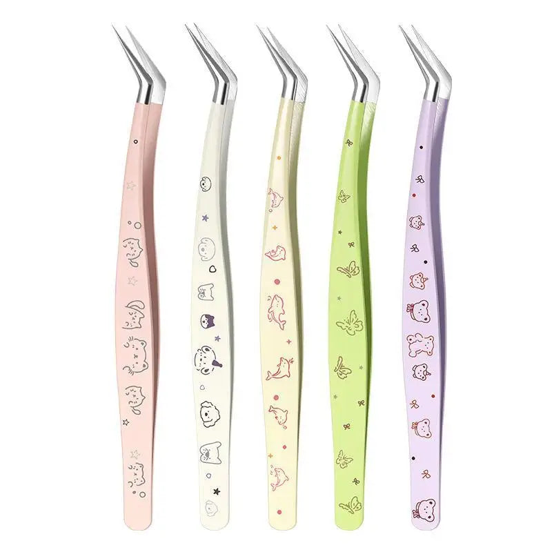 Stainless Steel False Eyelash Tweezers Precision Leather Case Lashes Qme
