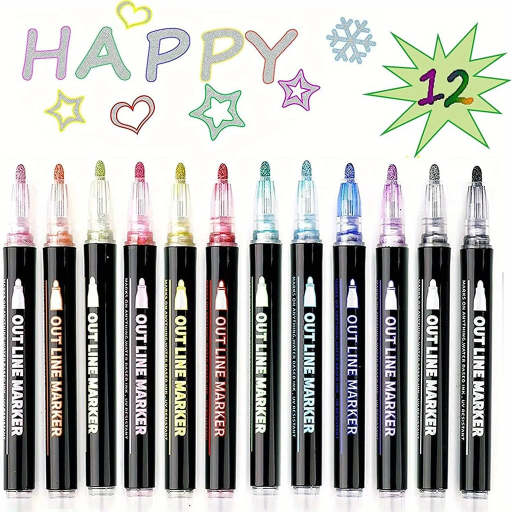 Outline Marker, Metal Glitter Powder Gel Pen, Gift Fashion Items, Cool and Lovely Art Handicraft School Painting Supplies Qme 12 Colors