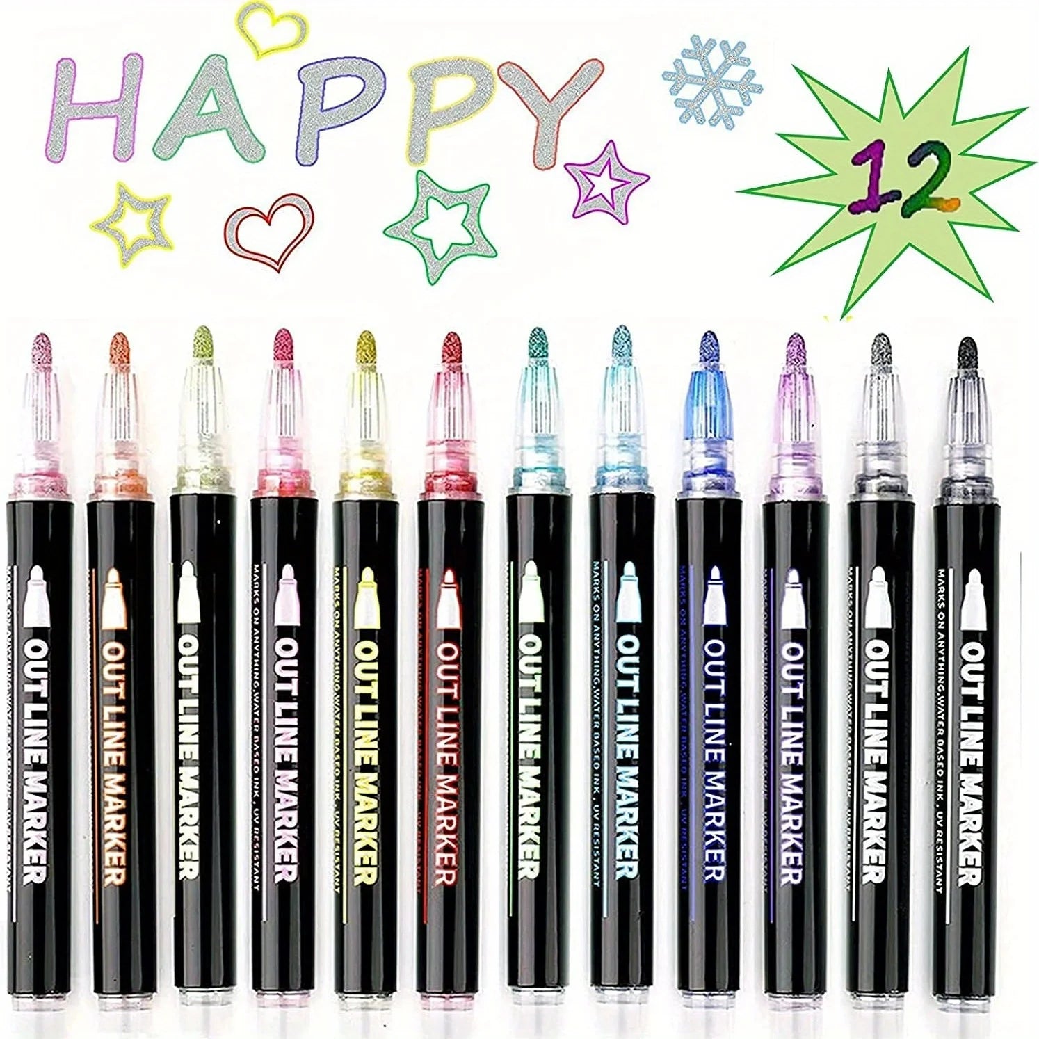 Outline Marker, Metal Glitter Powder Gel Pen, Gift Fashion Items, Cool and Lovely Art Handicraft School Painting Supplies Qme 12 Colors