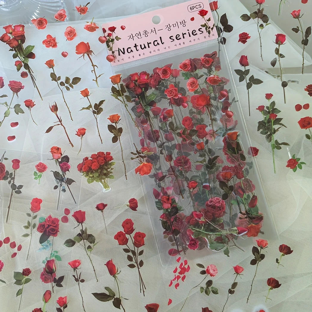6 pcs/pack PET Plants Flowers Stickers DIY Scrapbooking Planner Decoration Collage Diary Supplies Aesthetics Stationery Sticker Qme G7
