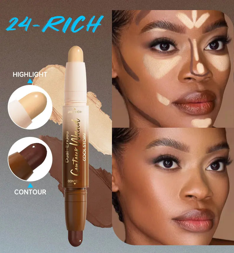 Dual-Ended Contour Highlight Stick Face Sculpting Matte Bronzers Shimmer Three-dimensional Natural V-face Makeup Nose Shadow Qme 24-Rich