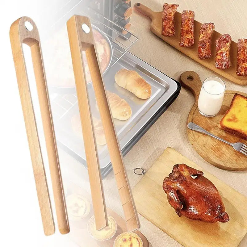 Bamboo Wood Wooden Food Toast Salad Tongs Toaster Bacon Sugar Ice Tea Qme
