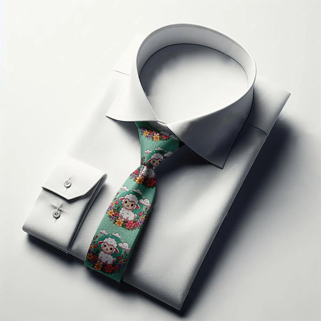 Funny Cartoon Little Sheep Printed Tie Fashion Design Men's Unisex Qme