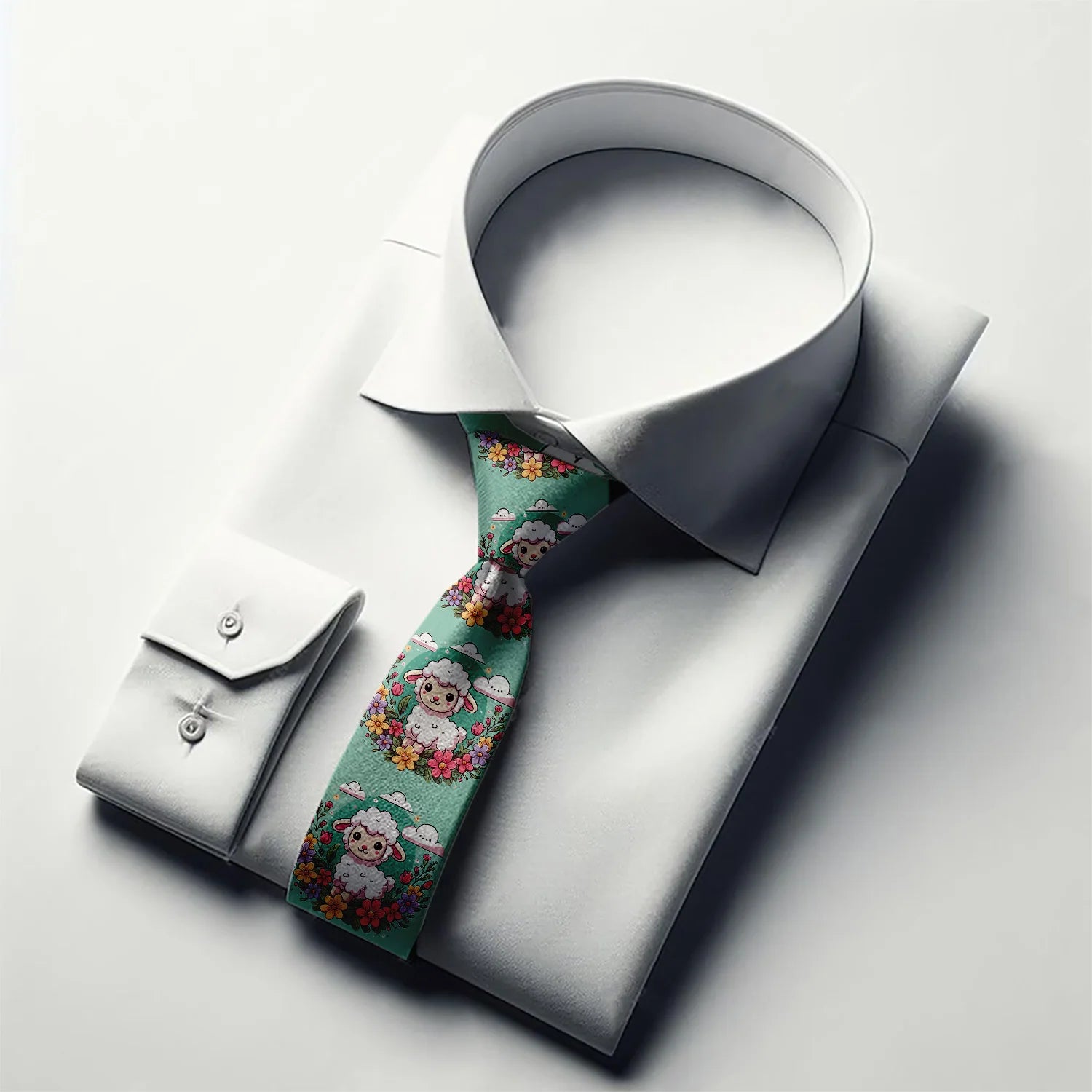 Funny Cartoon Little Sheep Printed Tie Fashion Design Men's Unisex Qme